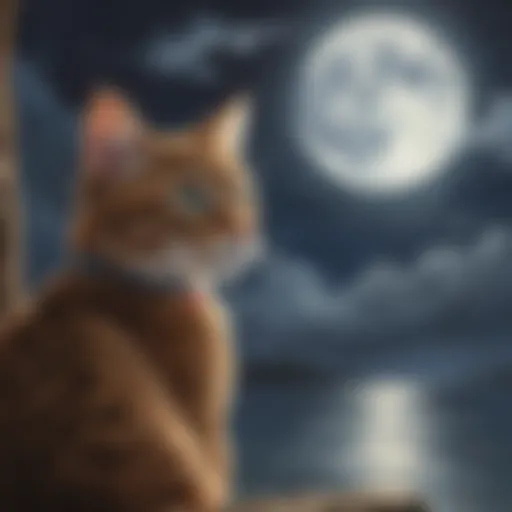 Courageous Kitty gazing at the moonlit sky