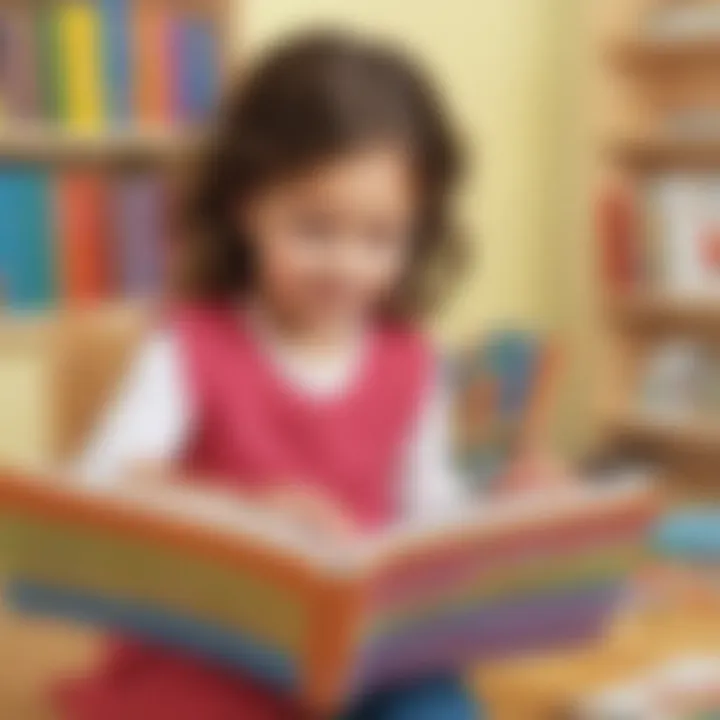 A colorful book with illustrations engaging a child