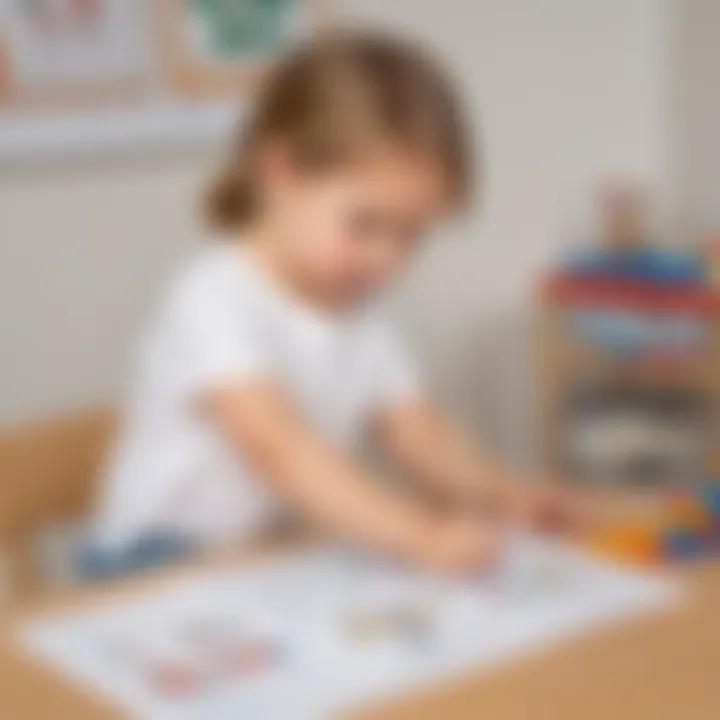 Child practicing motor skills with worksheets