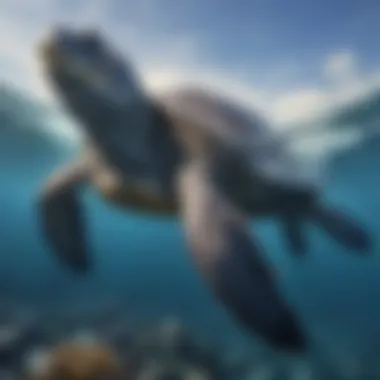 Illustration showcasing a fully grown leatherback sea turtle navigating through the ocean