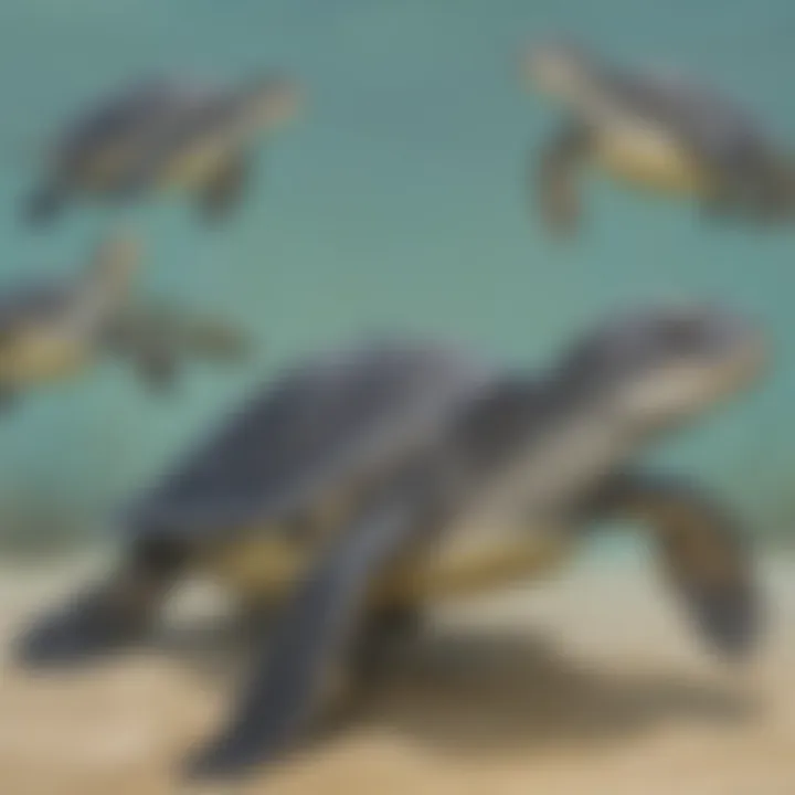 Illustration portraying the growth stages of a juvenile leatherback sea turtle