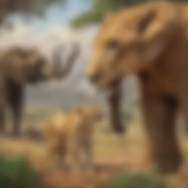 Lioness Observing Elephants from Afar