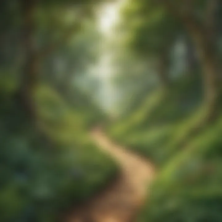 A winding path through a lush forest representing the journey towards new beginnings