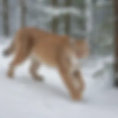 Lynx Tracking Prey in Snowy Forest