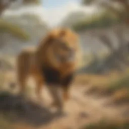 Majestic lion in disappearing habitat
