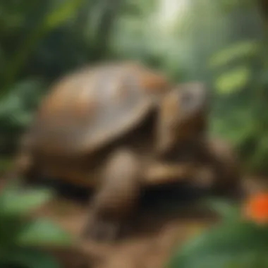 Majestic tortoise in lush tropical habitat