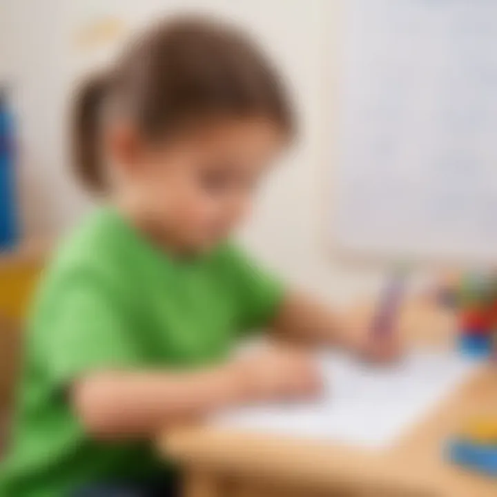 Child tracing numbers on a vibrant worksheet