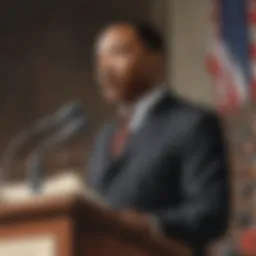 Martin Luther King Jr. at a podium delivering a speech