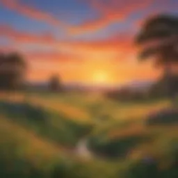 Captivating sunset over lush meadow