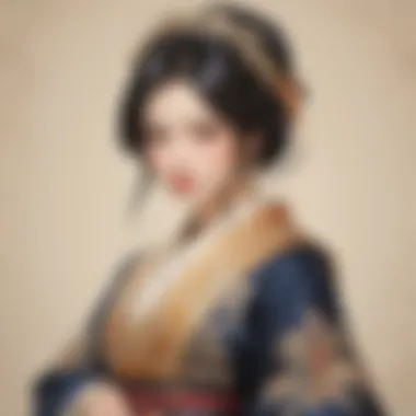 Elegance in Intricate Costume of Manga Character Elegant manga character with intricate costume
