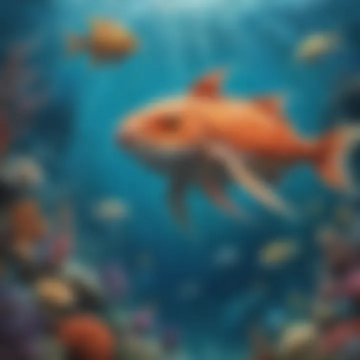 Whimsical mixed media artwork of underwater sea creatures