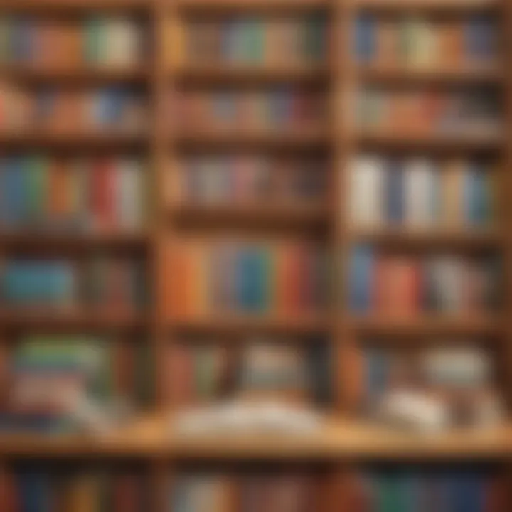 Illustration highlighting a bookshelf filled with educational materials on language learning