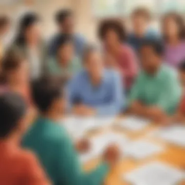 Illustration showcasing a diverse group of educators discussing teaching strategies