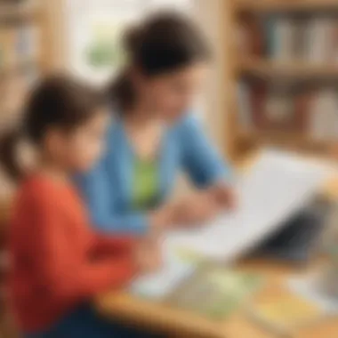 Illustration presenting a parent and child exploring language resources together