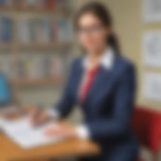 Illustration of a confident teaching assistant preparing for an interview