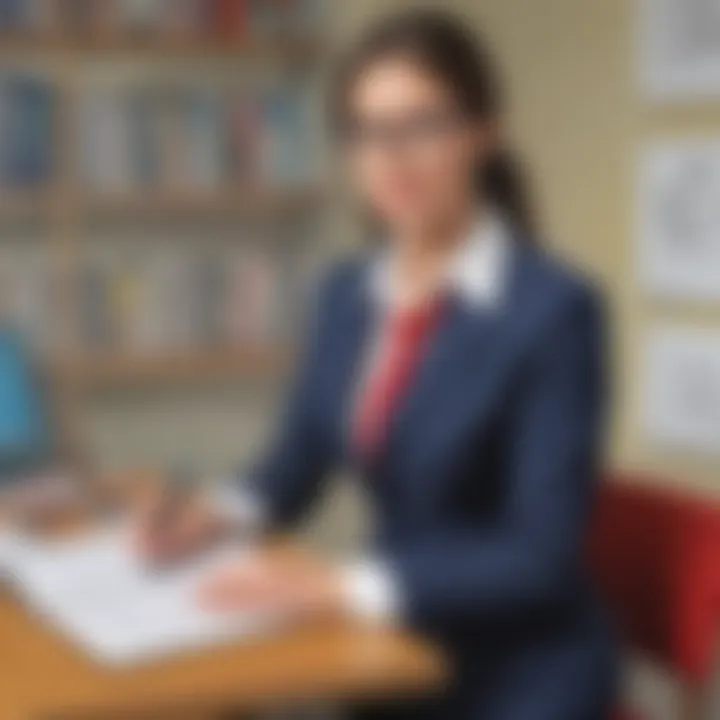 Illustration of a confident teaching assistant preparing for an interview