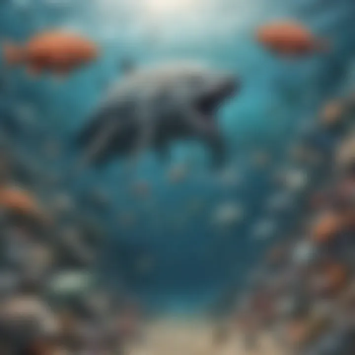 Symbolic image of plastic pollution in the ocean harming marine life