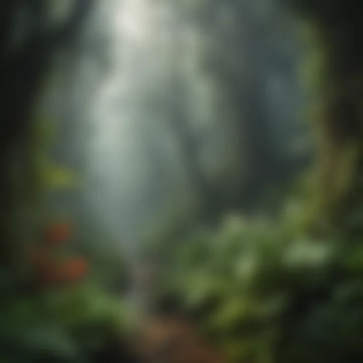 Mysterious misty rainforest ambiance