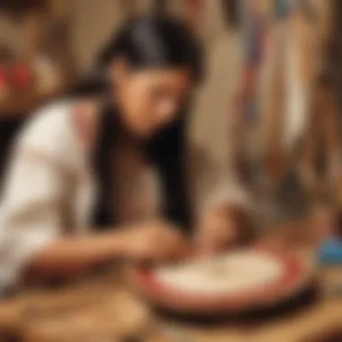Artistic Crafting Session Illustration of Native American traditional craft making