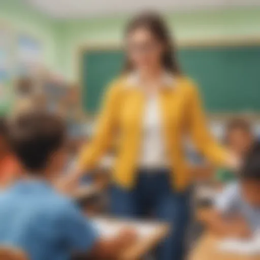 Teacher guiding student in classroom