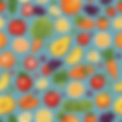 Colorful fruits and vegetables arranged for preschool engagement