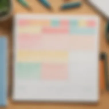 Colorful weekly homework planner template displayed on a desk