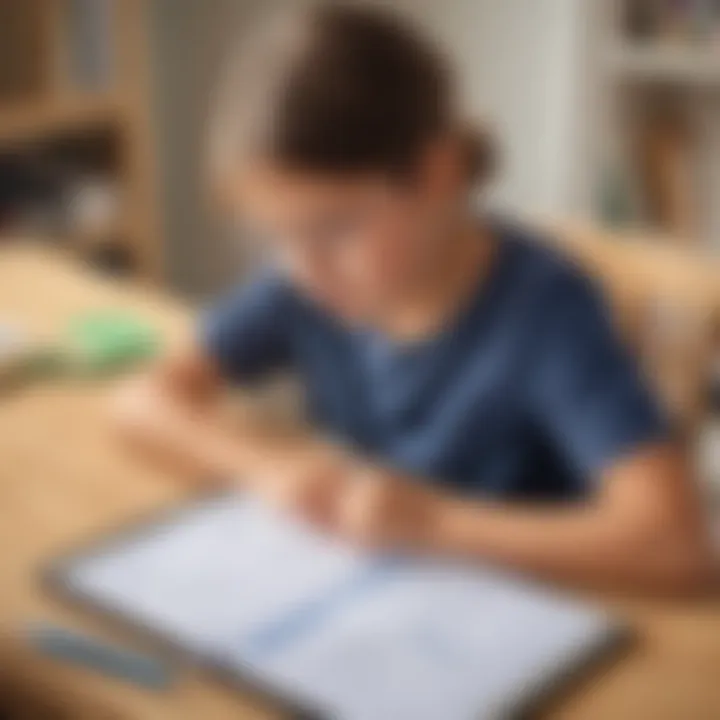 Child using digital tablet to access homework planner template