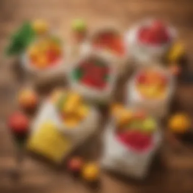 Sustainable Shopping with Fresh Fruits A variety of colorful fruits in reusable eco-friendly shopping bags on a wooden table