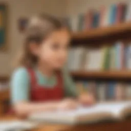 Child exploring language concepts through prepositional phrases