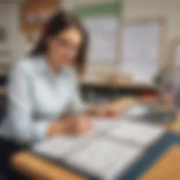 Teacher using monthly planner to organize tasks