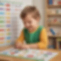 Illustration depicting a preschooler engaging with a visual schedule