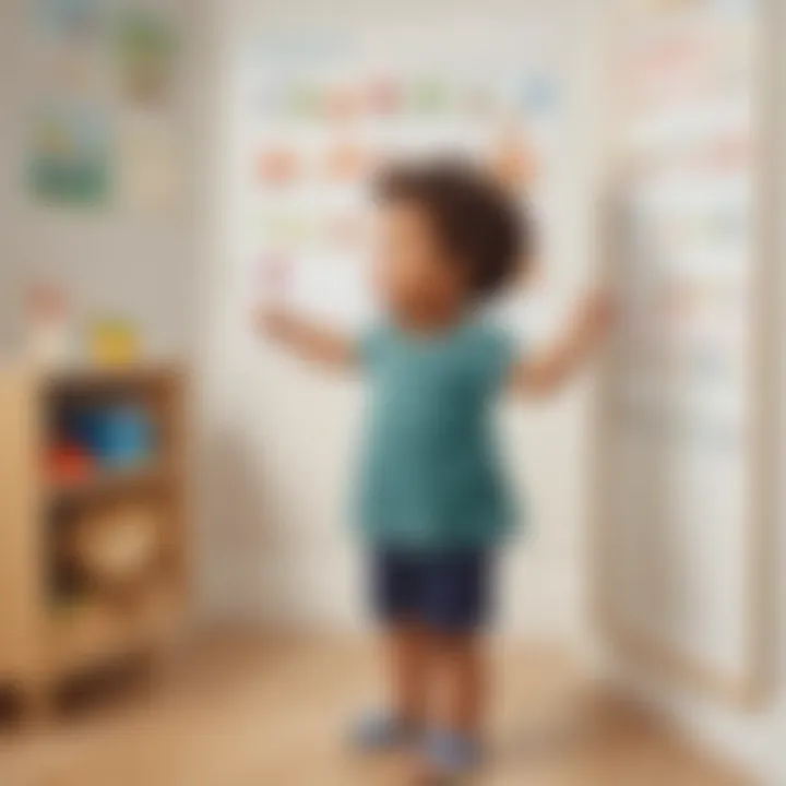 Illustration demonstrating a preschooler following a daily routine using a visual schedule