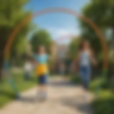 Creative outdoor activity with colorful hoops
