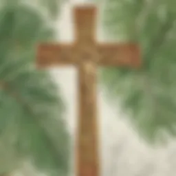 Vibrant Palm Sunday colouring page featuring palm leaves and a cross