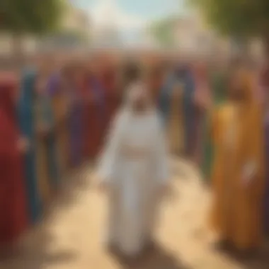 Crowd Honoring Jesus with Cloaks Illustration of crowd laying cloaks on the ground