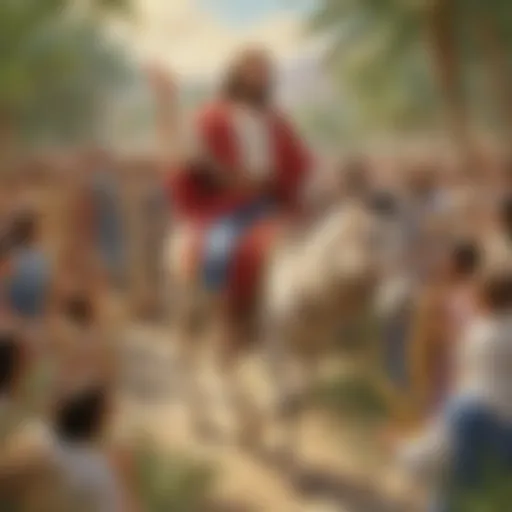 Illustration of Jesus riding on a donkey