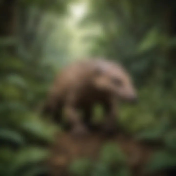 Pangolin exploring dense jungle terrain