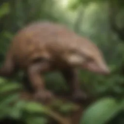 Pangolin in lush tropical forest