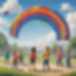 Preschoolers enjoying parachute rainbow game