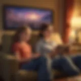 Parent and child watching movie together