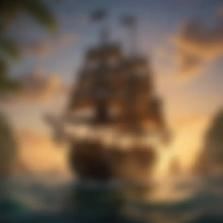 Pirate Ship Sailing at Dusk