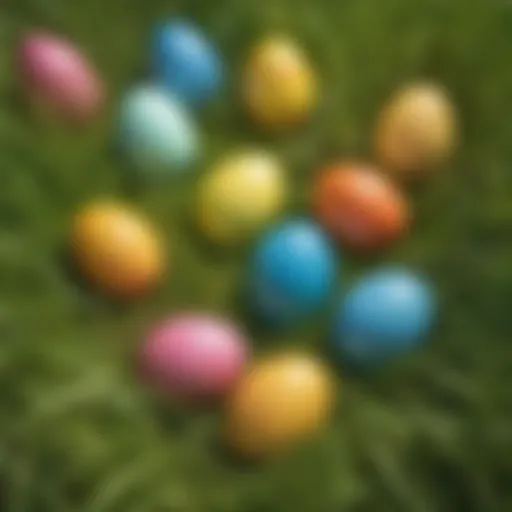 Colorful Easter eggs hidden among grass