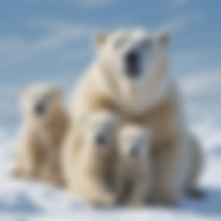 Polar bear mother with cubs