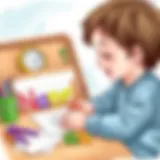 Child engaging with colorful name writing materials.
