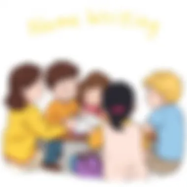 Collaborative Name Writing Practice Group of children participating in name writing practice.