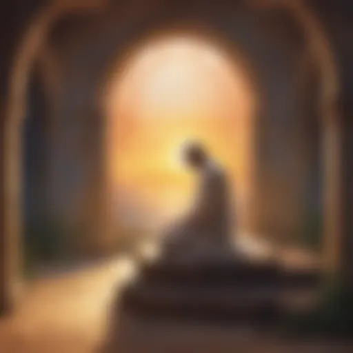 Illustration depicting a solitary figure in deep contemplation