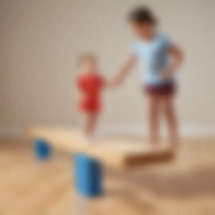 Children practicing balance and coordination on a balance beam.