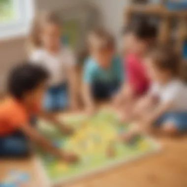 Kids playing a cooperative game that encourages teamwork.