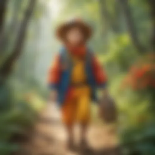 Preschool child in vibrant attire exploring nature