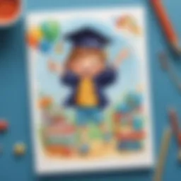 Colorful preschool graduation card design featuring playful elements